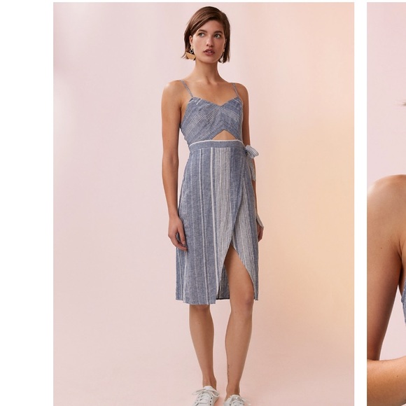 Striped Cut-Out Linen-Blend Midi Dress - Picture 2 of 2